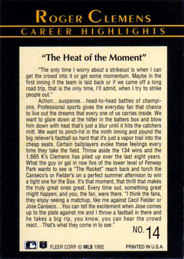 Roger Clemens  baseball card collectible - Main Image 2