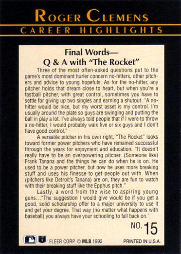 Roger Clemens  baseball card collectible - Main Image 2