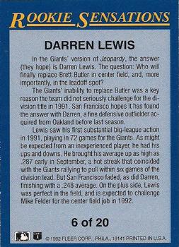 Darren Lewis  baseball card collectible - Main Image 2