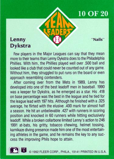 Lenny Dykstra  baseball card collectible - Main Image 2
