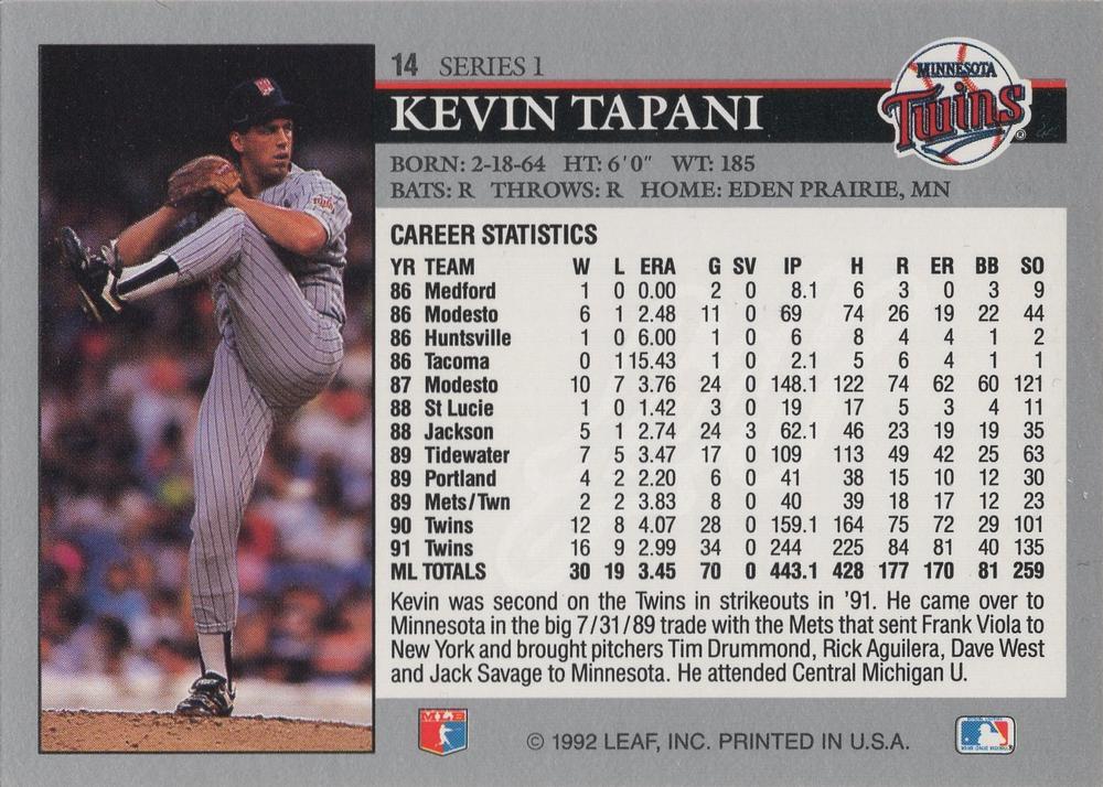 Kevin Tapani  baseball card collectible - Main Image 2