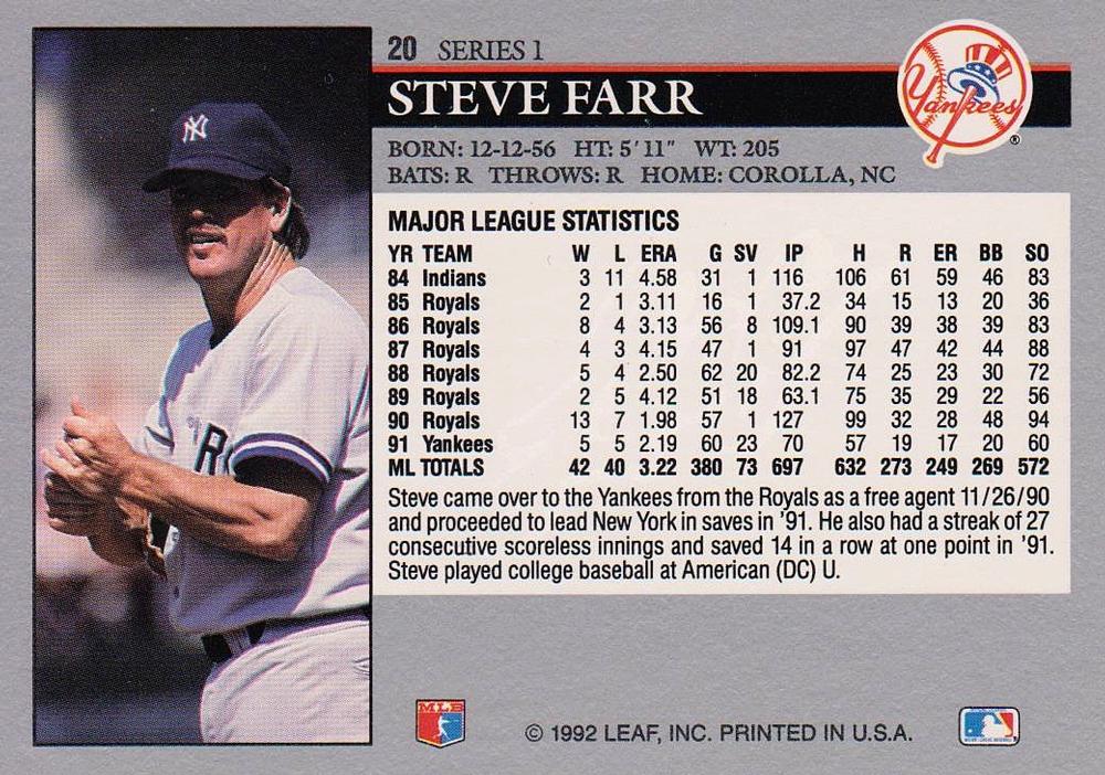 Steve Farr  baseball card collectible - Main Image 2