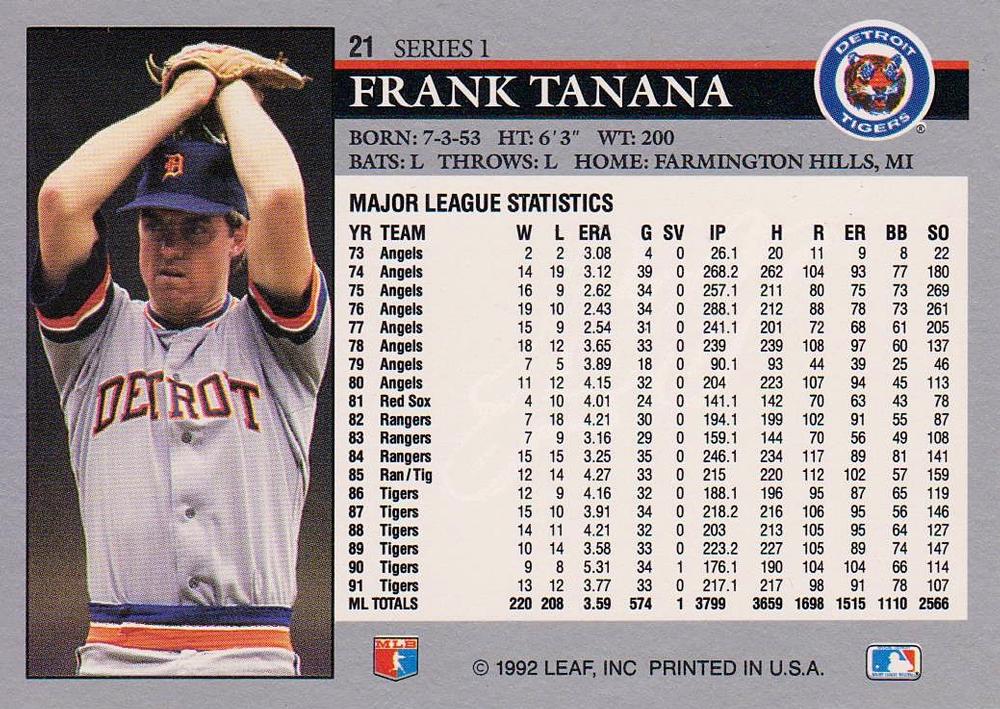 Frank Tanana  baseball card collectible - Main Image 2