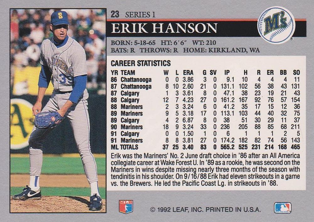 Erik Hanson  baseball card collectible - Main Image 2
