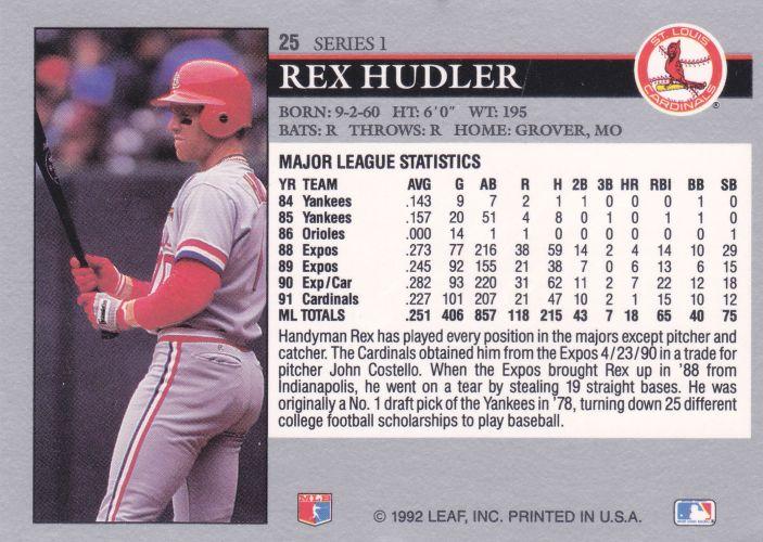 Rex Hudler  baseball card collectible - Main Image 2