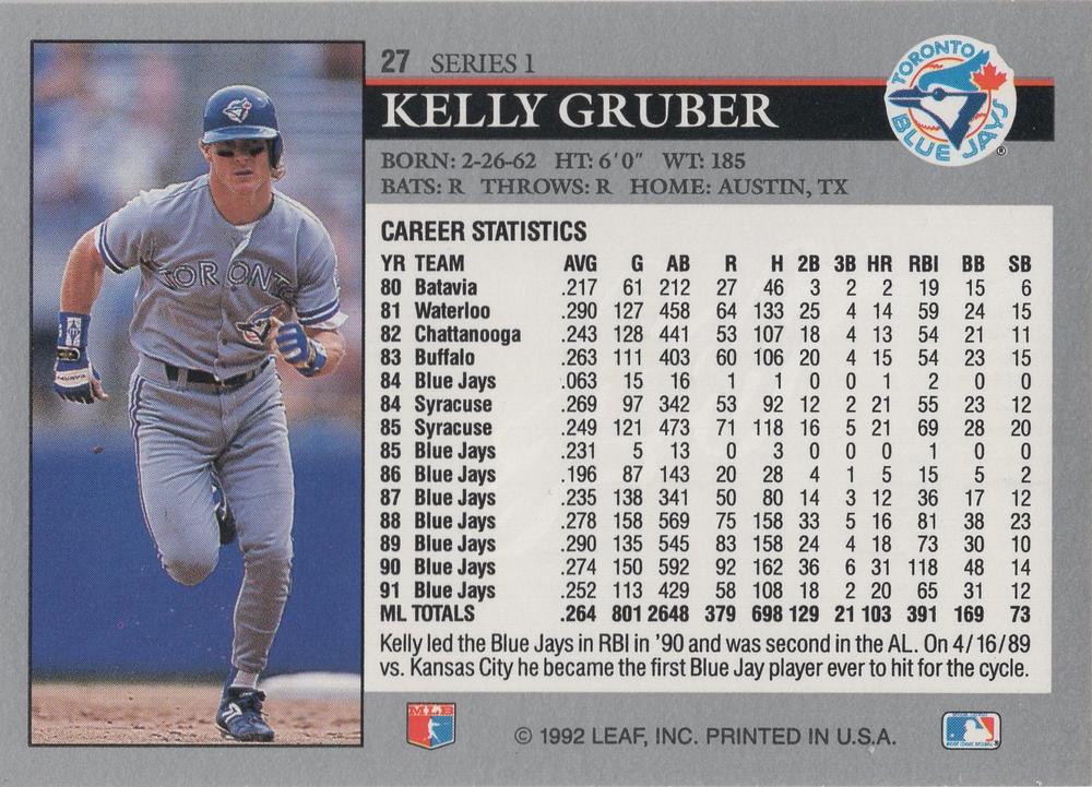 Kelly Gruber  baseball card collectible - Main Image 2