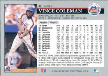 Vince Coleman  baseball card collectible - Main Image 2
