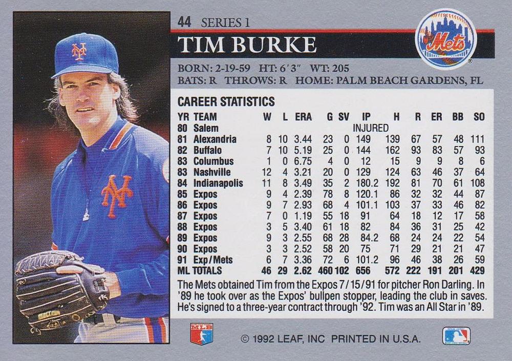 Tim Burke  baseball card collectible - Main Image 2