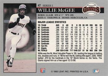 Willie McGee  baseball card collectible - Main Image 2