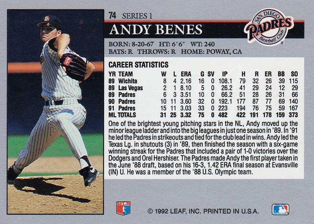 Andy Benes  baseball card collectible - Main Image 2