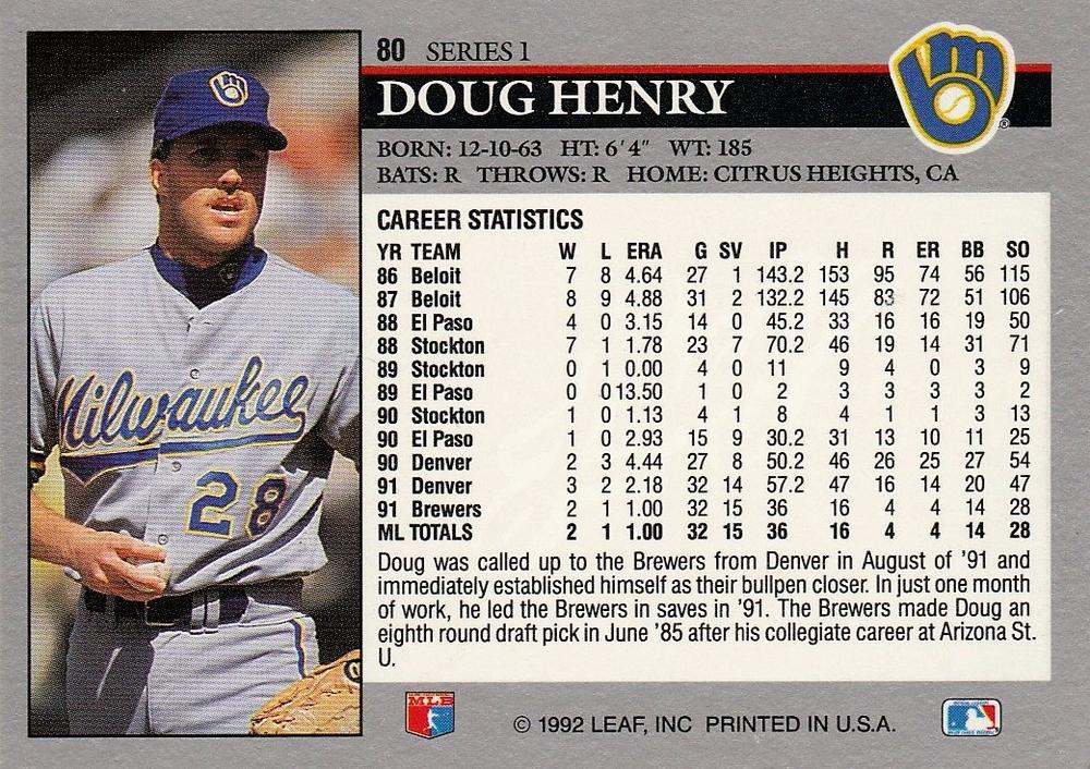 Doug Henry  baseball card collectible - Main Image 2