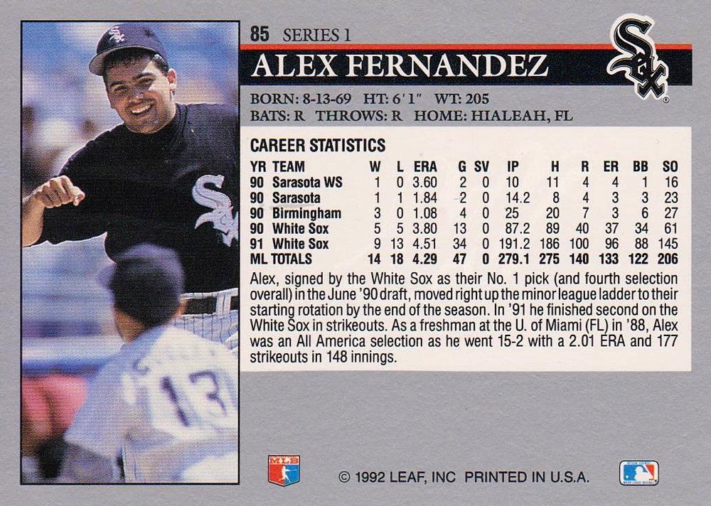 Alex Fernandez  baseball card collectible - Main Image 2
