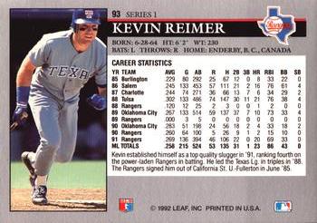 Kevin Reimer  baseball card collectible - Main Image 2