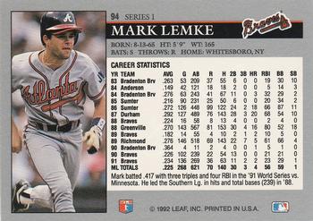 Mark Lemke  baseball card collectible - Main Image 2