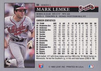 Mark Lemke  baseball card collectible - Main Image 2