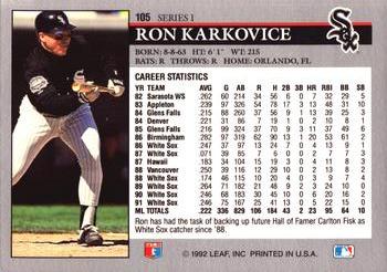Ron Karkovice  baseball card collectible - Main Image 2