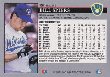 Bill Spiers  baseball card collectible - Main Image 2