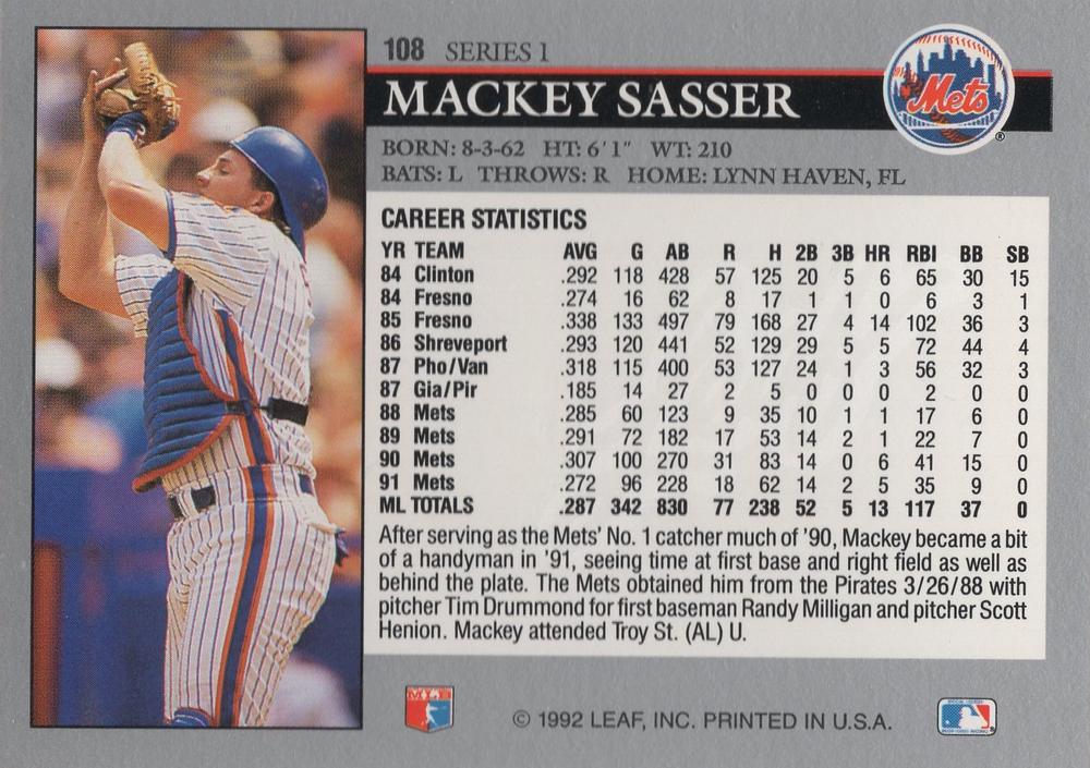 Mackey Sasser  baseball card collectible - Main Image 2