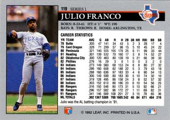 Julio Franco  baseball card collectible - Main Image 2