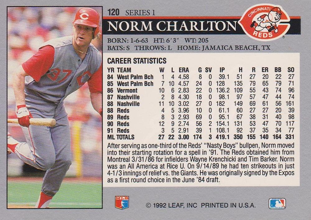 Norm Charlton  baseball card collectible - Main Image 2