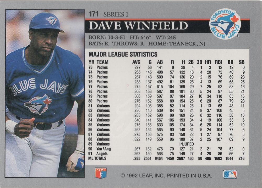 Dave Winfield  baseball card collectible - Main Image 2