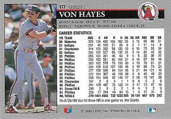 Von Hayes  baseball card collectible - Main Image 2
