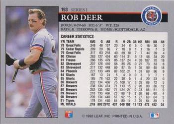 Rob Deer  baseball card collectible - Main Image 2