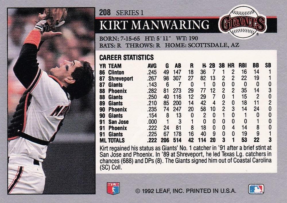 Kirt Manwaring  baseball card collectible - Main Image 2