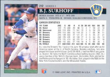 B.J. Surhoff  baseball card collectible - Main Image 2