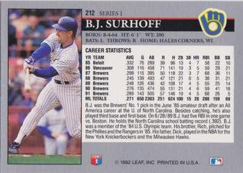 B.J. Surhoff  baseball card collectible - Main Image 2