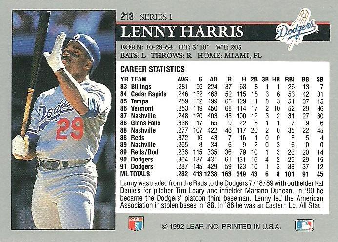 Lenny Harris  baseball card collectible - Main Image 2