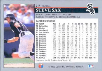 Steve Sax  baseball card collectible - Main Image 2