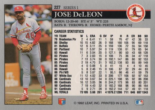 Jose DeLeon  baseball card collectible - Main Image 2