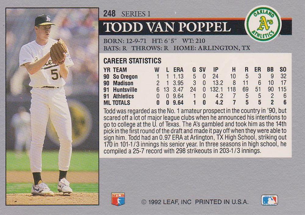Todd Van Poppel  baseball card collectible - Main Image 2