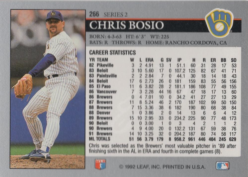 Chris Bosio  baseball card collectible - Main Image 2