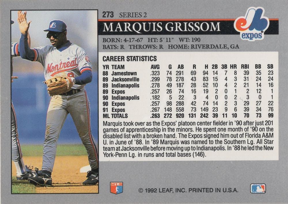 Marquis Grissom  baseball card collectible - Main Image 2