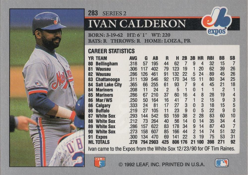 Ivan Calderon  baseball card collectible - Main Image 2