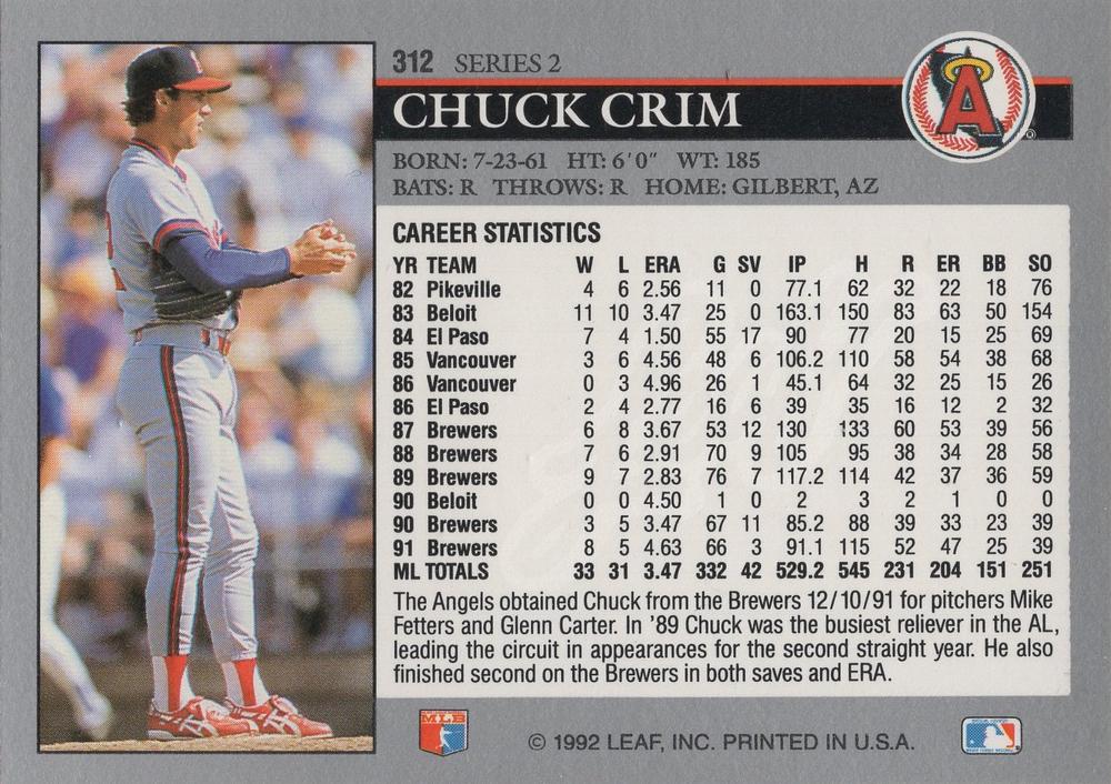 Chuck Crim  baseball card collectible - Main Image 2