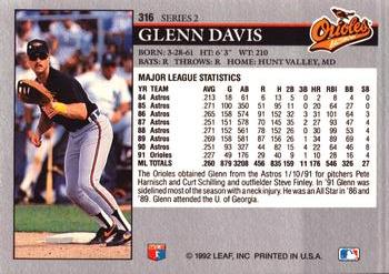 Glenn Davis  baseball card collectible - Main Image 2