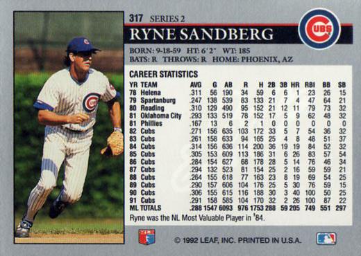 Ryne Sandberg  baseball card collectible - Main Image 2