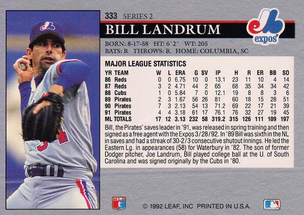 Bill Landrum  baseball card collectible - Main Image 2