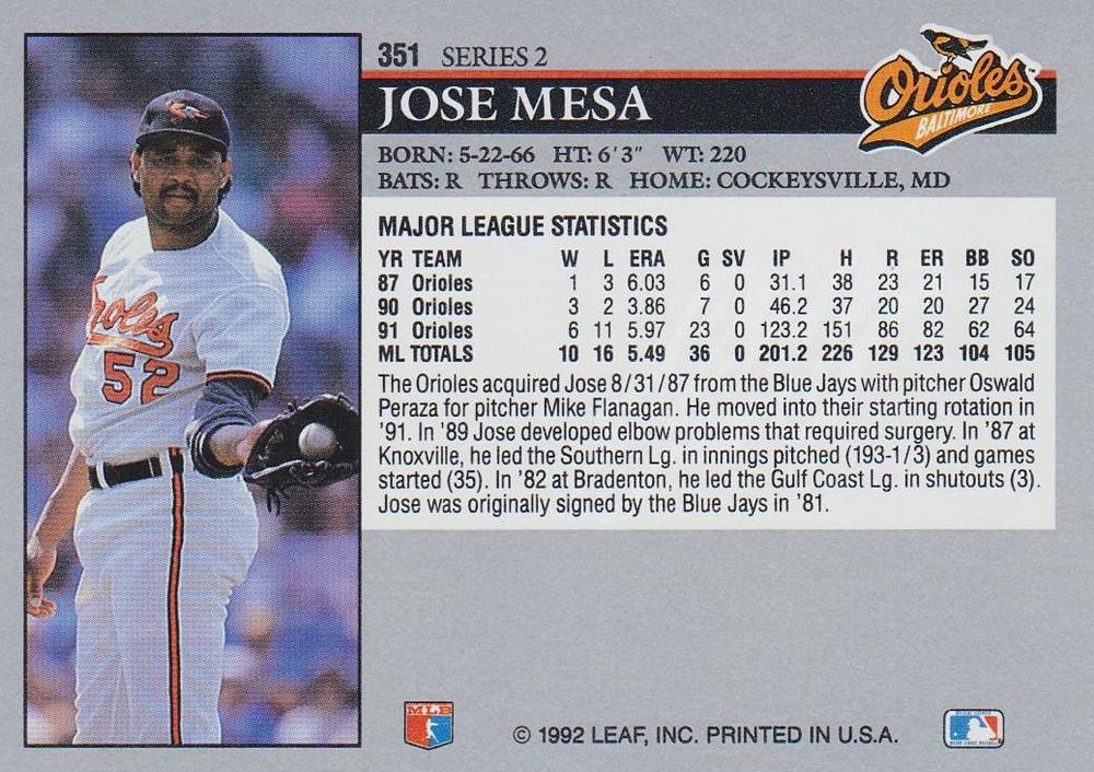 Jose Mesa  baseball card collectible - Main Image 2