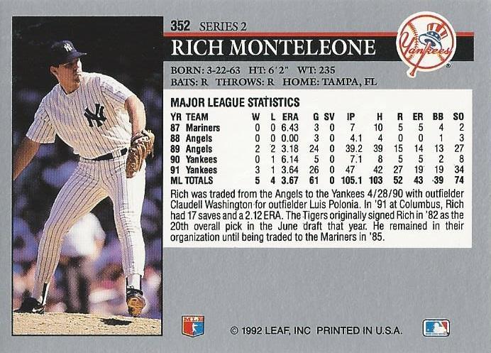 Rich Monteleone  baseball card collectible - Main Image 2