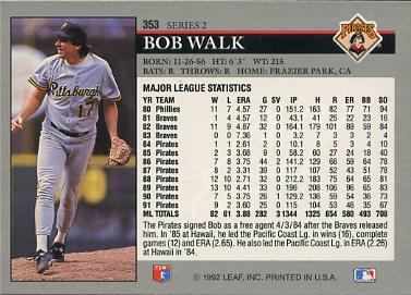 Bob Walk  baseball card collectible - Main Image 2