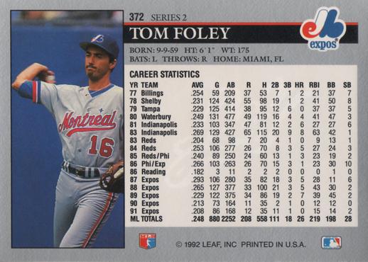 Tom Foley  baseball card collectible - Main Image 2