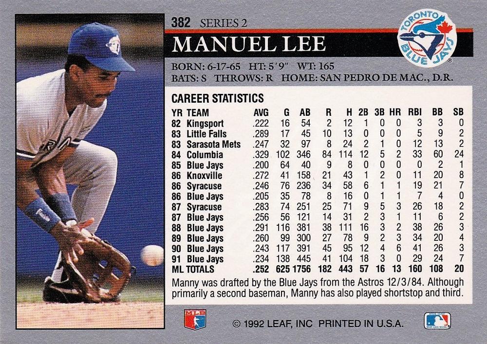 Manuel Lee  baseball card collectible - Main Image 2