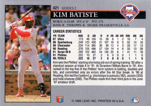 Kim Batiste  baseball card collectible - Main Image 2