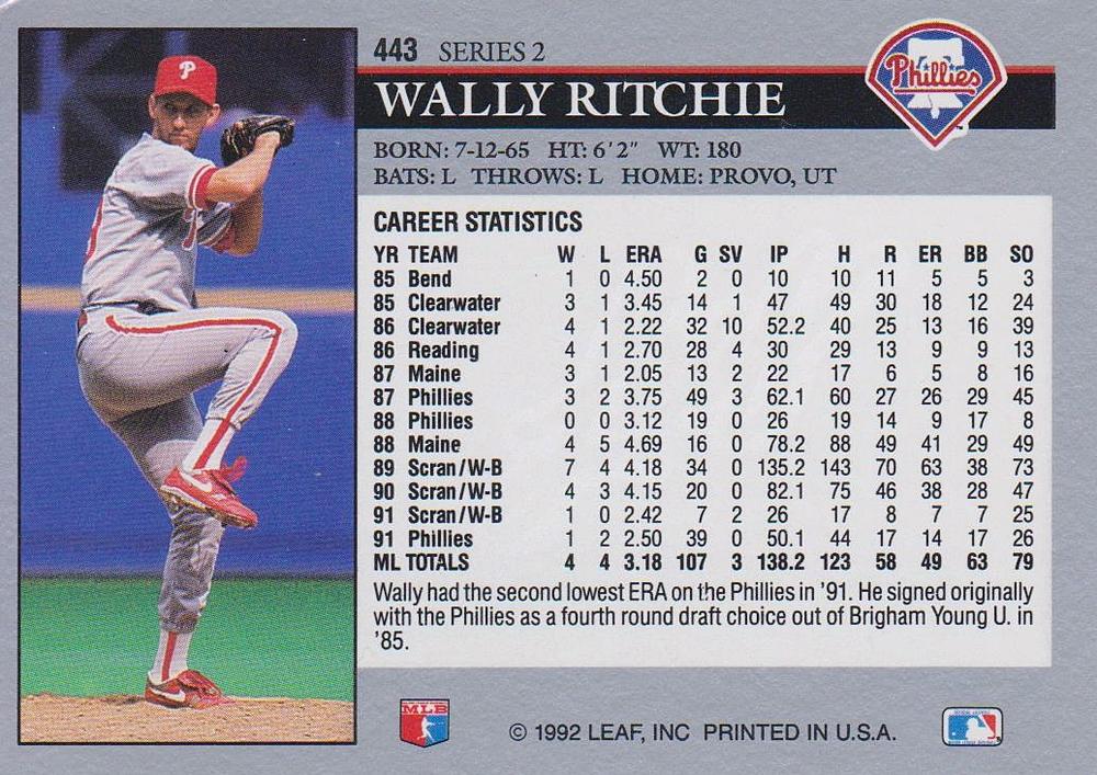 Wally Ritchie  baseball card collectible - Main Image 2