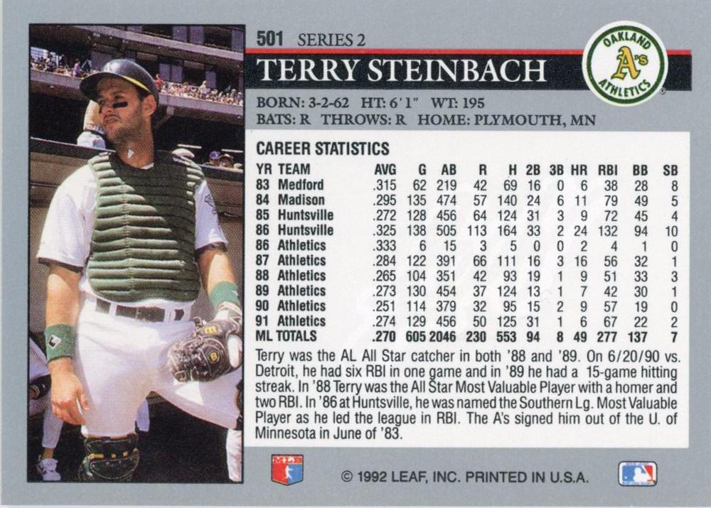 Terry Steinbach  baseball card collectible - Main Image 2