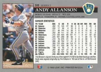 Andy Allanson  baseball card collectible - Main Image 2